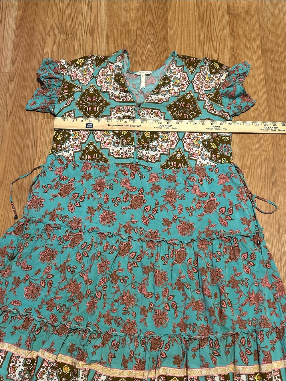 Matilda Jane Down To Earth Dress Teal Brown Size Large Boho Tiered Pockets - Picture 8 of 10